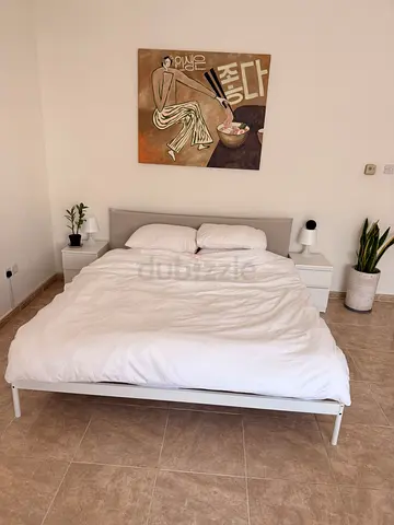 MUST GO! White modern king bed frame with headboard and side tables