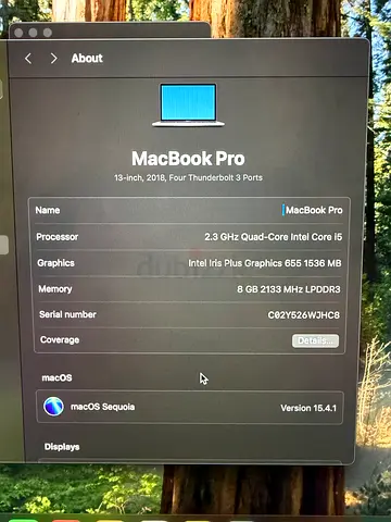 MacBook Pro 13-inch (2018) - Core i5, 8GB RAM, 256GB SSD
