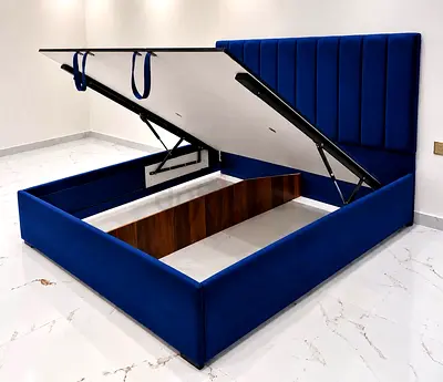 New King size ottoman storage bed with gas-lift mechanism - navy blue