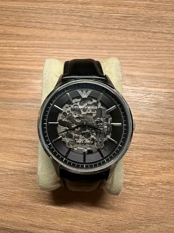 Automatic men's wristwatch with visible movement - leather strap