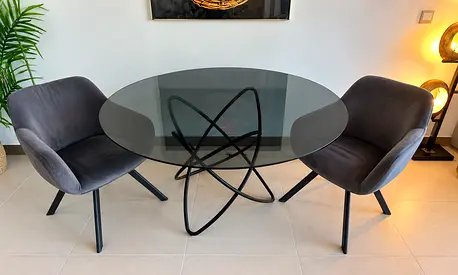 Glass Top Dining Table with 2 Accent Chairs - Modern Set