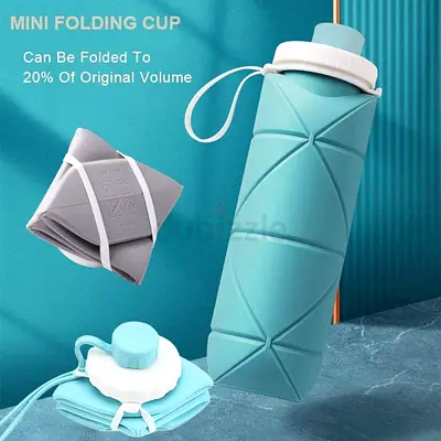 Collapsible Silicone Water Bottle 600ml - Foldable Travel Bottle for Gym, Hiking, Umrah