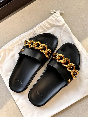 Authentic Versace Medusa Chain Slides | EU 39.5 | Black & Gold