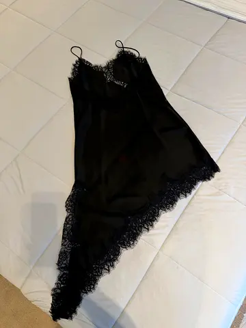Black Lace Slip Dress / Lingerie Nightie, Size M