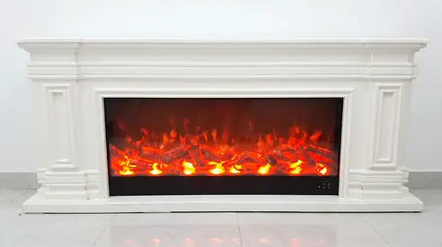 White Wooden Electric Fireplace Mantel with Built-in LED Firebox