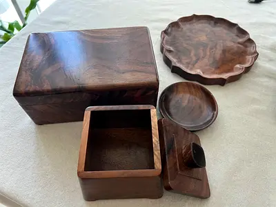Set of Handcrafted Wooden Boxes and Trays - Decorative Storage Pieces