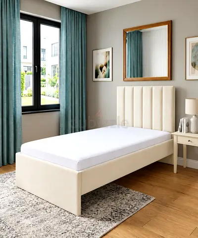 New Single bed cream upholstered bed frame with headboard single size bed- luxury storage bed
