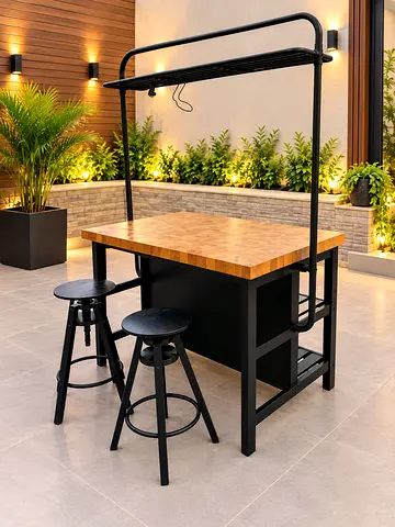 IKEA VADHOLMA kitchen island with bar stools.