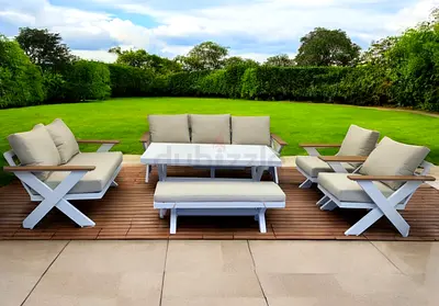 9 Seater Super High Quality White Aluminium Outdoor Sofa Garden Sofa Set