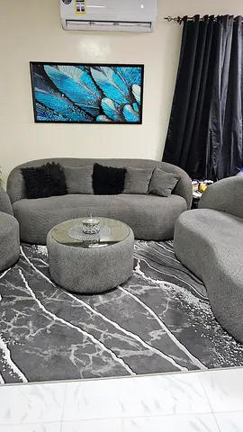 Grey 7-seater Fabric Sofa Set with Ottoman