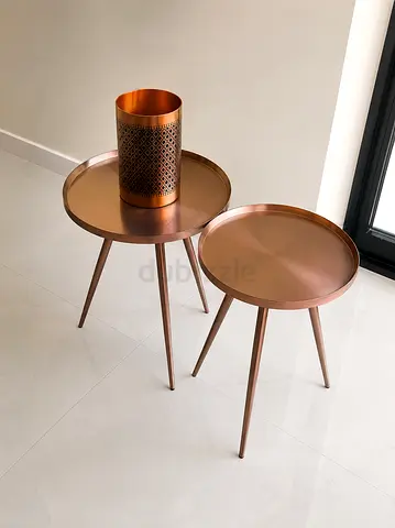Set of 2 Copper-Colored Round Nesting Side Tables