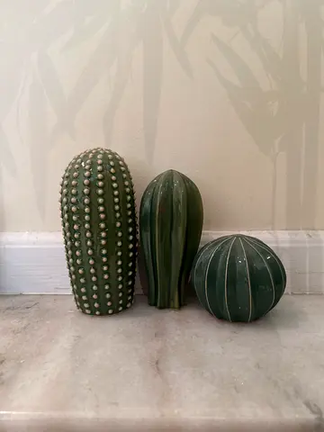 Set of 3 Decorative Ceramic Cacti - Green