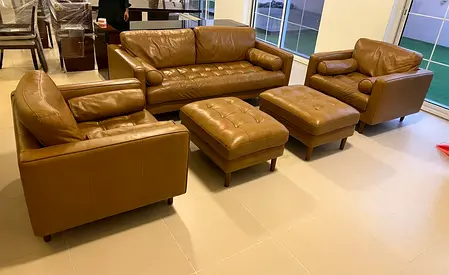 West Elm Dennes Leather 5 seater sofa with Ottoman