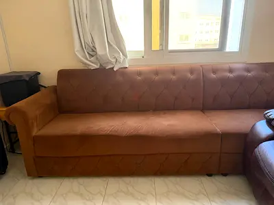 Brown tufted 5-seater sofa - good condition