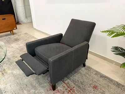 west elm Dark grey fabric recliner chair with footrest - good condition