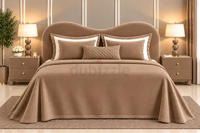 New King size bed upholstered bed with storage and lamps - beige elegant king bed