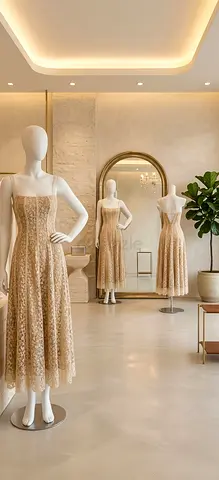 Beige Lace Midi Dress - Women's Dress (never been worn)