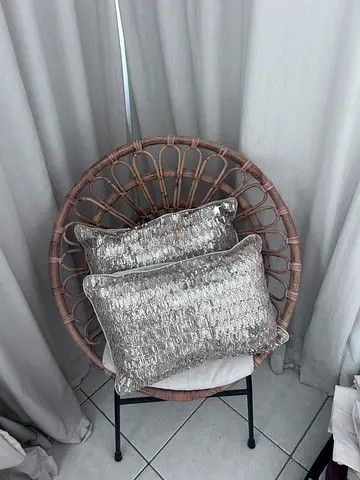 Rattan Papasan Accent Chair with Cushions - Light Brown