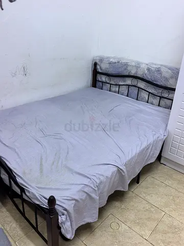 Metal Frame Double Bed with Mattress — Good Used Condition. 375 AED Only.0525784666