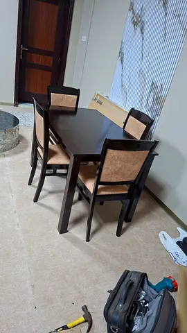 Dark Wood 4-Seater Dining Table with Upholstered Chairs - Brand new