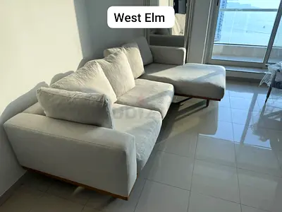 Perfect condition ___West Elm New port Feather filled L Shape Sofa Beige