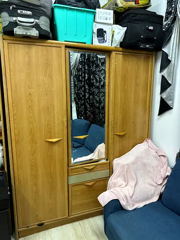 Wooden 3-door Wardrobe with Mirror and Drawers - Good Used Condition