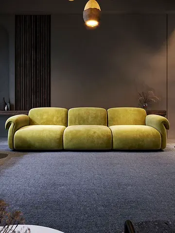 Modern 3-Seater Curved Green Sofa - Comfortable Upholstered Couch