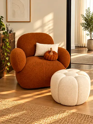 Luxury Modern Bouclé Lounge Chair & Ottoman Set – Never Used