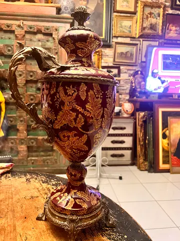 Title: Stunning 50cm Vintage Sevres-Style Lidded Urn / Porcelain Vase with Gilt Details & Bronze Mou