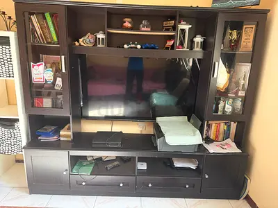 Dark wood entertainment center / TV unit with storage - good condition