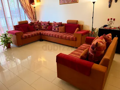 L-shaped 7 seater Sofa Set — Excellent Condition with all Back Cushion and seat covers washable