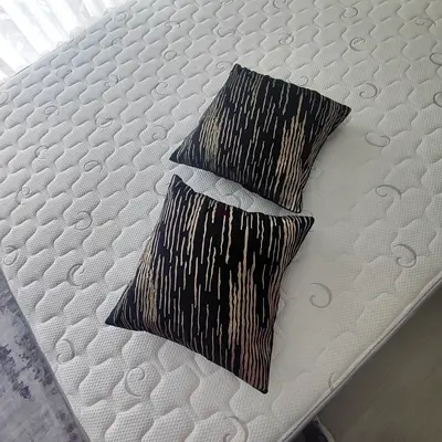 Set of 2 Decorative Throw Cushions - Black/Beige Pattern