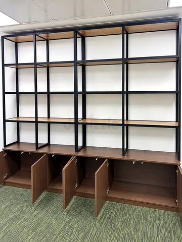 Custom-Made Display Shelving Units with Cabinets – Set of 2