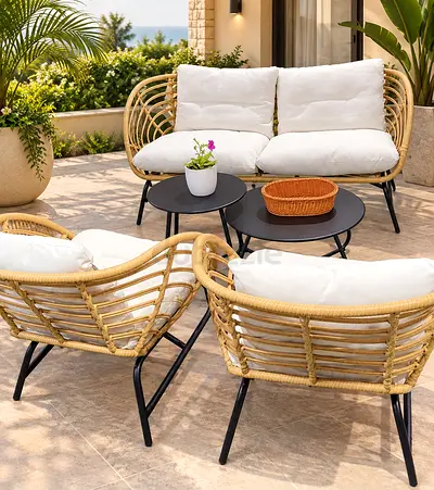4-piece Rattan Outdoor Seating Set with Cushions