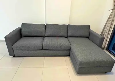 Grey L-shaped Sofa bed with Chaise - Good Condition
