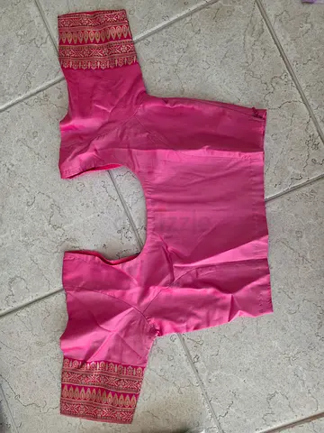 Pink silk blouse/kurti top with embroidered cuffs - size S