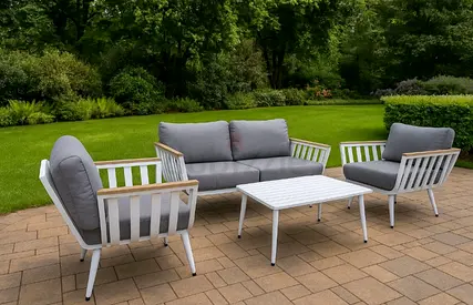 Outdoor 4-Piece Patio Sofa Set — White Aluminum Frame with Grey Cushions