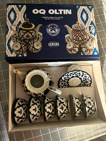 Traditional Uzbek Tea Set OQ OLTIN – 6 Guests