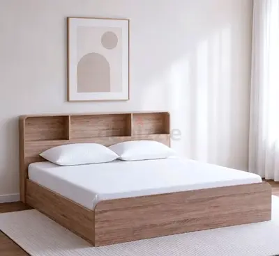 Danube Wooden Double Bed Frame with Built-in Headboard Storage — Light Oak. 180x200 like brand new
