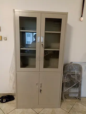 Metal Storage Cabinet with Glass Doors - Good Condition