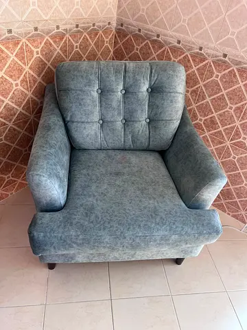 Single Comfortable Armchair in Light Teal Upholstery
