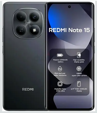 Xiaomi Redmi Note 15 256/8GB- 108MP, 6000mAh, 6.77" AMOLED (Black) - Unlocked TDRA NEW