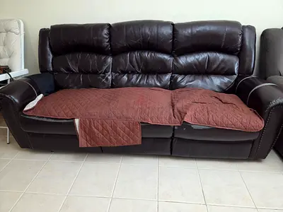 Brown 3-Seater Leather Sofa with Recliner Support - Good Condition