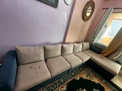 L-shaped fabric sectional sofa, 8-seater, used