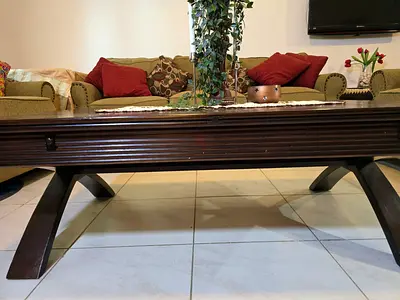 Solid Dark Wood Expandable Coffee Table with Curved Legs - Good Condition