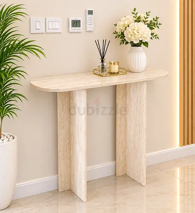 Travertine Console Table — Beige Entryway Table