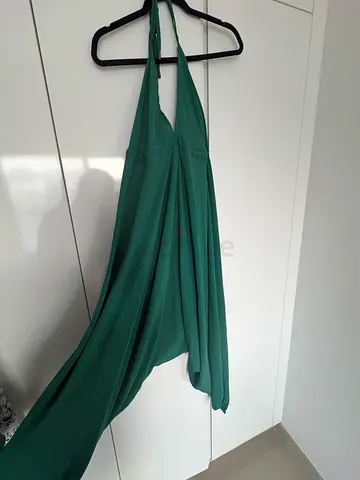 Green halter neck jumpsuit with genie pant