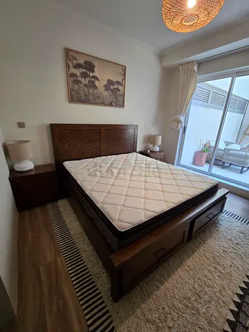 King Size Wooden Bed Frame with Mattress & 2 Matching Bedside Tables