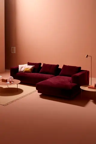 Maroon L-shaped Velvet Sofa with Chaise - Spacious