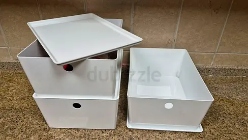 Set of 3 White Plastic Storage Boxes with Lids — Excellent Condition
